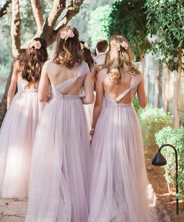 Elegant A-line One Shoulder Tulle Backless Bridesmaid Dress, FC3810