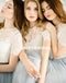 Mismatched Lace Top A-Line Two Pieces Long Cheapest Tulle Bridesmaid Dresses, D1185