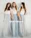 Mismatched Lace Top A-Line Two Pieces Long Cheapest Tulle Bridesmaid Dresses, D1185