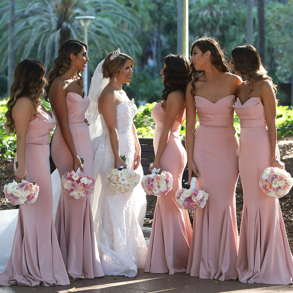 Pink Sweet Heart Backless Bridesmaid Dress, Soft Satin Mermaid Bridesmaid Dress, D1371