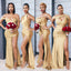 Gold Mismatched Mermaid Sexy High Slit Bridesmaid Dress, FC5838