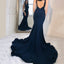 New Arrival Navy Blue Mermaid Backless Jersey Sleeveless Prom Dress, FC1246