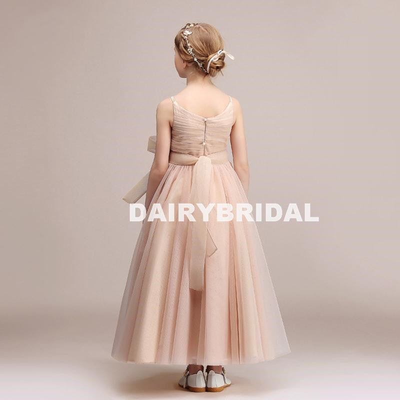 Simple A-Line Tulle Flower Girl Dresses, Lovely Little Girl Dresses with Handmade Flower, D1176