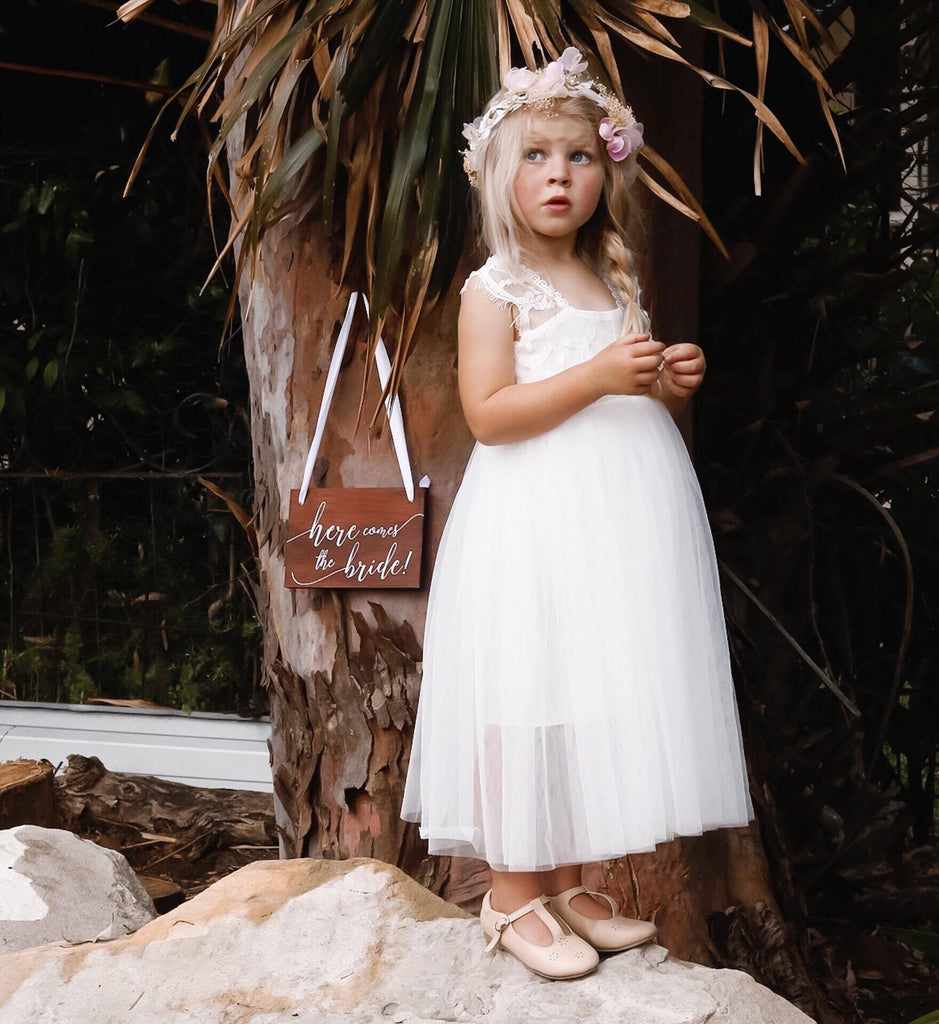 A-Line Lace Sleeveless Tulle Flower Girl Dresses, Lovely Little Girl Dresses, FC1203