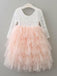 A-Line Lace Top 3/4 Sleeve Tulle Flower Girl Dresses, Tea-Length Lovely Little Girl Dresses, FC2176