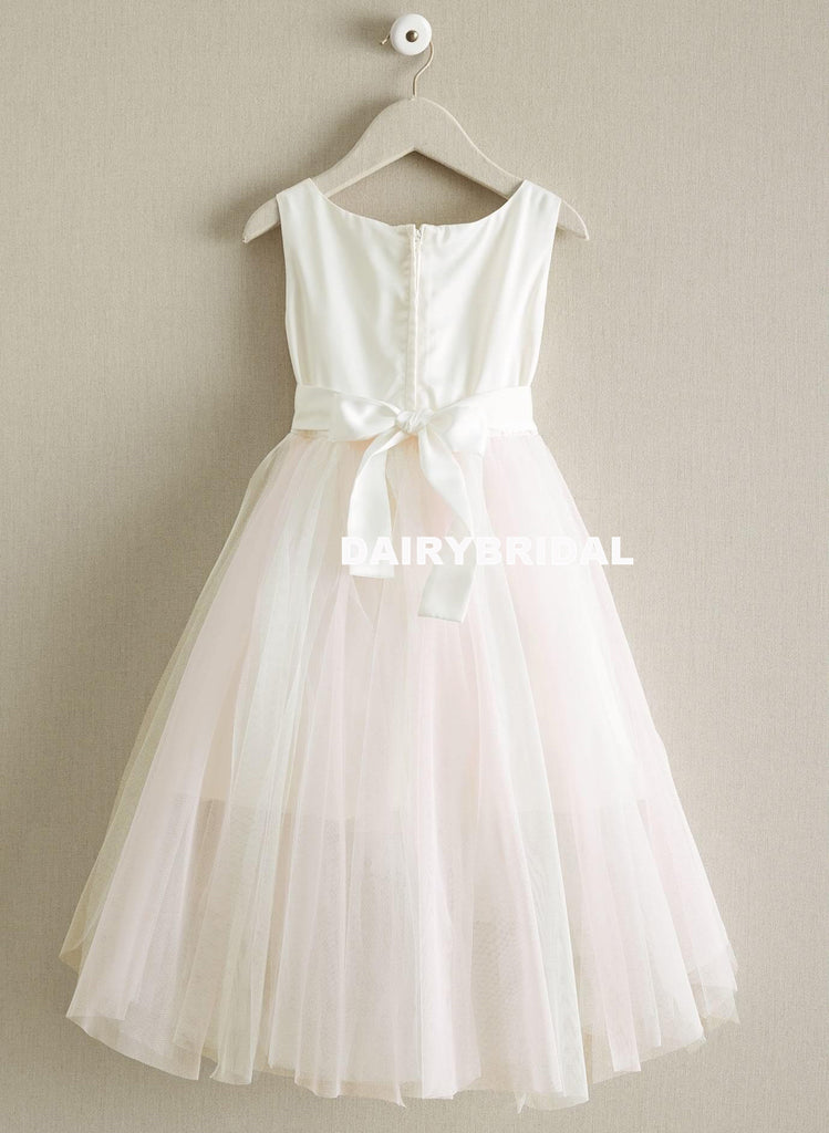 High-Low Tulle Applique Flower Girl Dresses, Cheap Popular Little Girl Dresses, D999