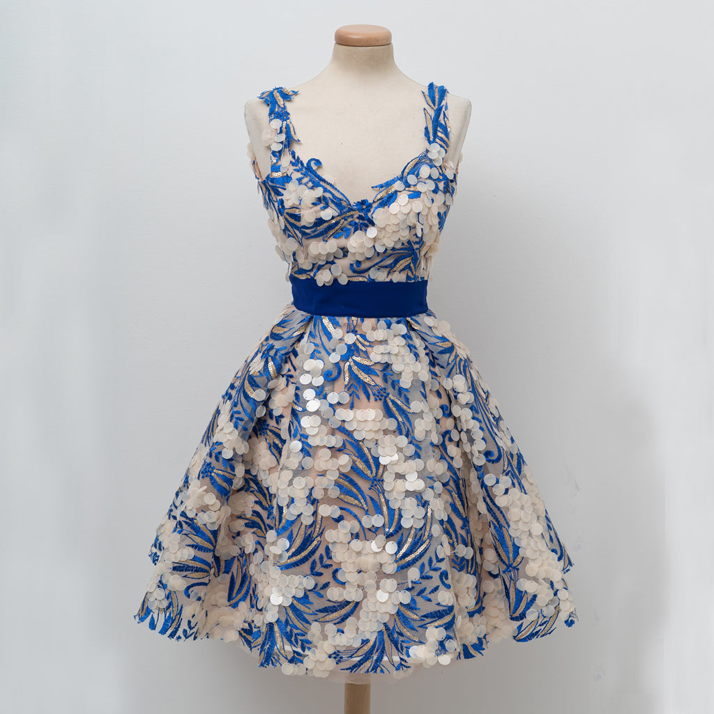 Royal Blue Lace A-Line Homecoming Dress, Sleeveless Tulle Sexy Backless Homecoming Dress, D1312