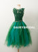 Forest Green A-Line Beaded Homecoming Dress, Tulle Sleeveless Applique Homecoming Dress, D1315