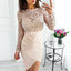 Long Sleeve Lace Top Homecoming Dress, Sheath Knee-Length Homecoming Dress, D1392