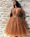 Tulle Spaghetti Straps Backless Homecoming Dress, A-Line Deep V-Neck Applique Homecoming Dress, D1429