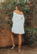 White Off Shoulder A-Line Homecoming Dress, Backless Long Sleeve Homecoming Dress, D1528