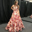 Spaghetti Straps Printed Flowers Chiffon Backless A-Line Prom Dress, FC1255