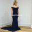 Navy Off Shoulder Jersey Mermaid Backless Applique Prom Dress, FC1260