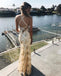 Gold Sequin Mermaid Backless V-Neck Prom Dresses, FC1938