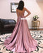 Simple A-line Slit Silk Elastic Satin Backless V-neck Prom Dress, FC2394