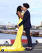 Yellow Mermaid Charming Jersey Backless V-neck Prom Dresses, FC2420