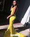 Yellow Mermaid Charming Jersey Backless V-neck Prom Dresses, FC2420