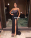 Stunning Sexy Mermaid Slit Beaded Black Prom Dress, FC5298