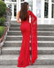 Red One-shoulder Mermaid Beaded Long Tulle Prom Dresses, FC5366