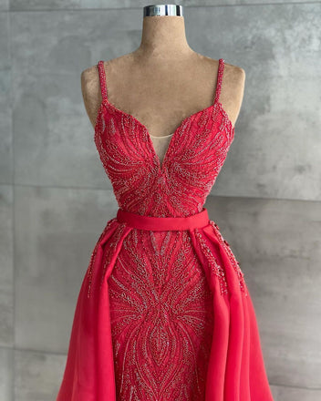 Spaghetti Straps Charming Organza Mermaid Beaded Prom Dresses, FC6142