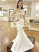 Long Sleeve Open-Back Lace Wedding Dress, Charming Mermaid Satin Wedding Dress, D1049