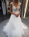 Cap Sleeve Long A-Line Wedding Dress, Applique Elegant Tulle Wedding Dress, D1441