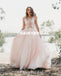 Sexy Deep V-Neck Tulle Wedding Dress, A-Line Backless Applique Wedding Dress, D962