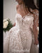 Gorgeous A-line Long Sleeves Lace Wedding Dress with detachable Skirt, FC4840