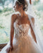 Spaghetti Straps A-line Lace Backless Tulle Fashion Long Wedding Dresses, FC4986